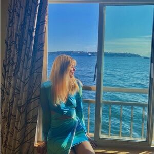 Elegant Blue and Green Dress